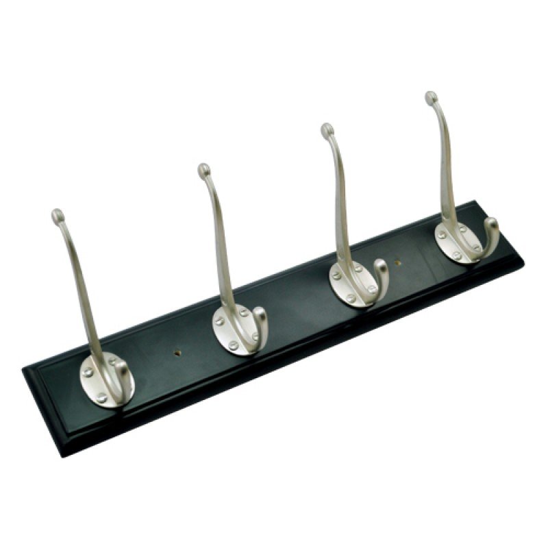 4 Brass Hooks on Matt Black Colour Wood - Satin Nickel & Matt Black Colour