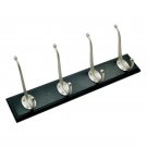 4 Brass Hooks on Matt Black Colour Wood - Satin Nickel & Matt Black Colour