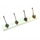 4 Brass Hooks on White Colour Wood - Antique Brass & White Colour Wooden Plate