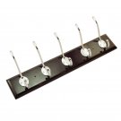 5 Brass Hooks on Glossy Black Colour Wood - Polished Chrome & Glossy Black Colour