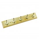 5 Brass Hooks on Natural Colour Wood -  Polish Lacquered & Natural Colour