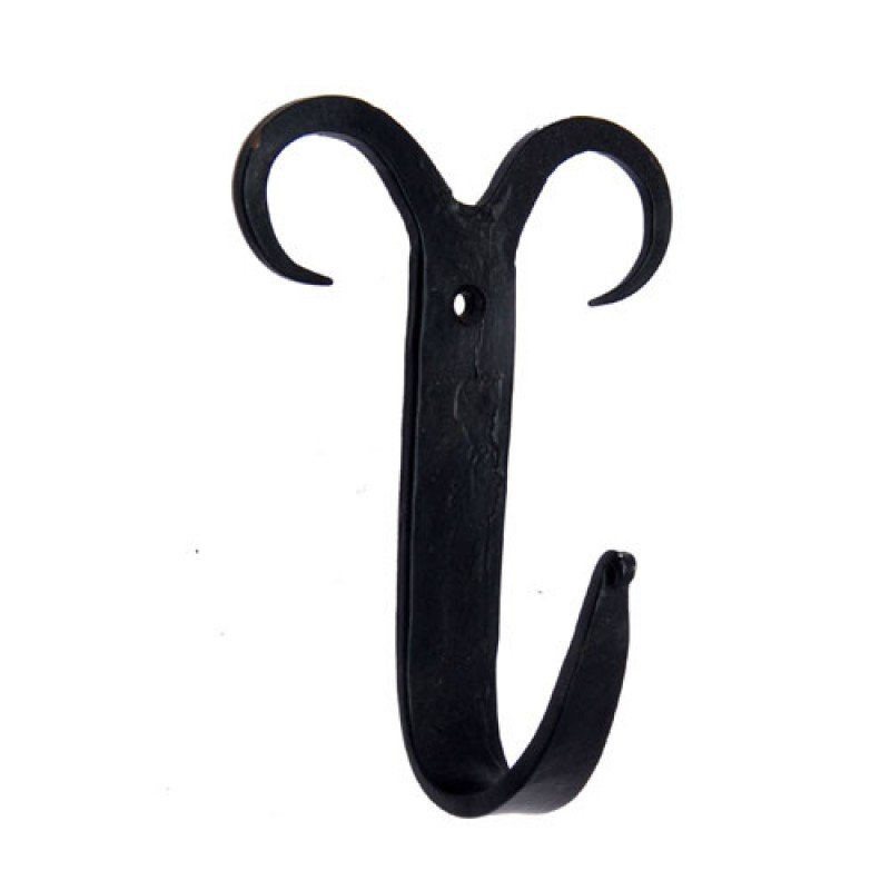 ""Acsah"" Black Antique Iron Hat & Coat Hook -  Black Powdercoated