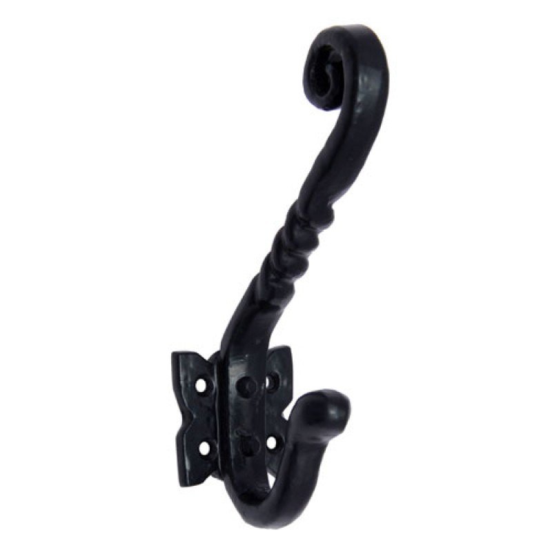 ""Caleb"" Black Antique Iron Hat & Coat Hook -  Black Powdercoated