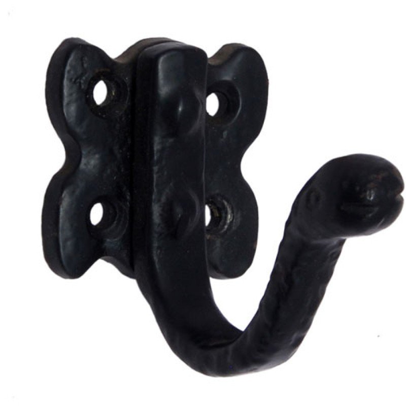 ""Isaac"" Black Antique Iron Hat & Coat Hook - Black Powdercoated