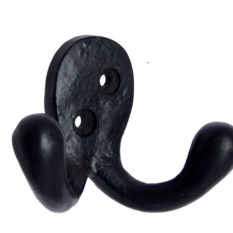 ""Joshua"" Black Antique Iron Hat & Coat Hook -  Black Powdercoated
