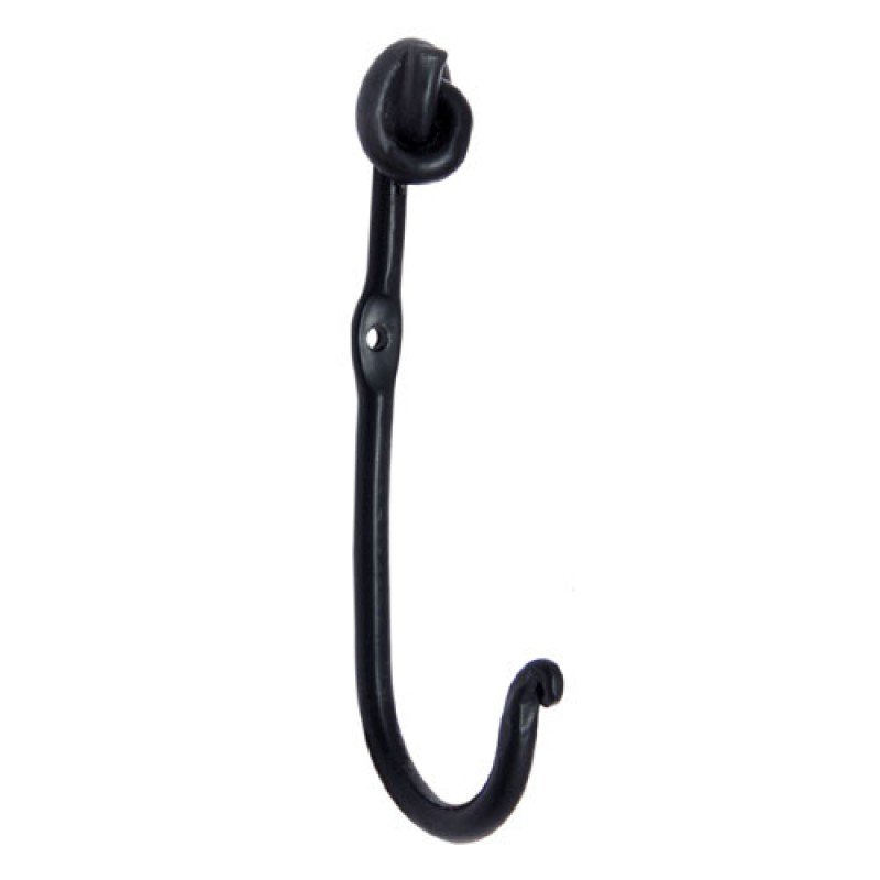 ""Ruel"" Black Antique Iron Hat & Coat Hook - Black Powdercoated
