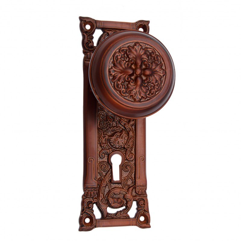""Chelluh"" Silicon Bronze Door Knob with Plate - Distressed Silicon Bronze Rust Patina