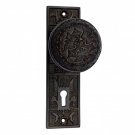 ""Dabbasheth"" Silicon Bronze Door Knob with Plate - Distressed Silicon Bronze Medium Patina