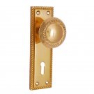 ""Elnathan"" Brass Door Knob with Plate -  Polish Lacquered