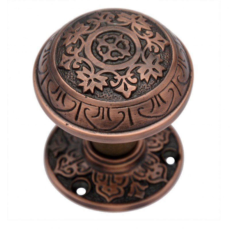 ""Abdeel"" Decorative Brass Door Knob with Rose -  Antique Copper