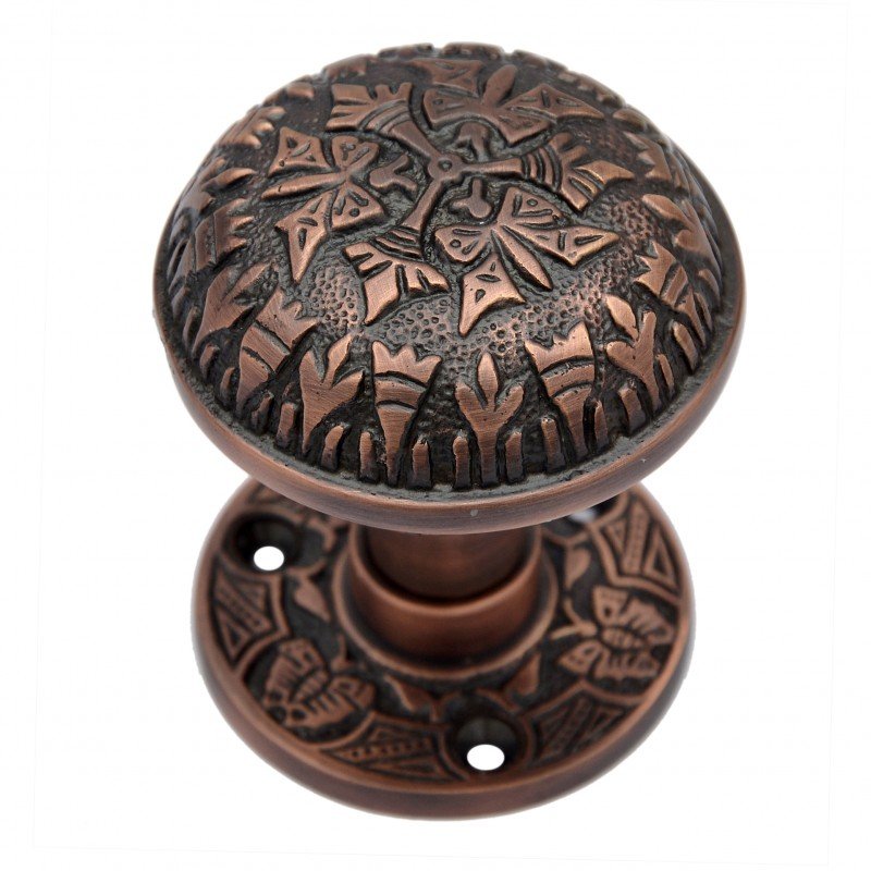 ""Dabbasheth"" Decorative Brass Door Knob with Rose - Antique Copper