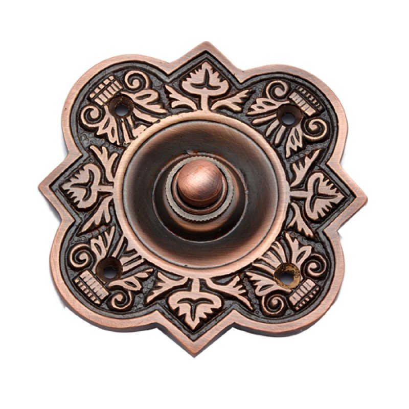 ""Parshandatha"" Decorative Brass Bell Push - Antique Copper