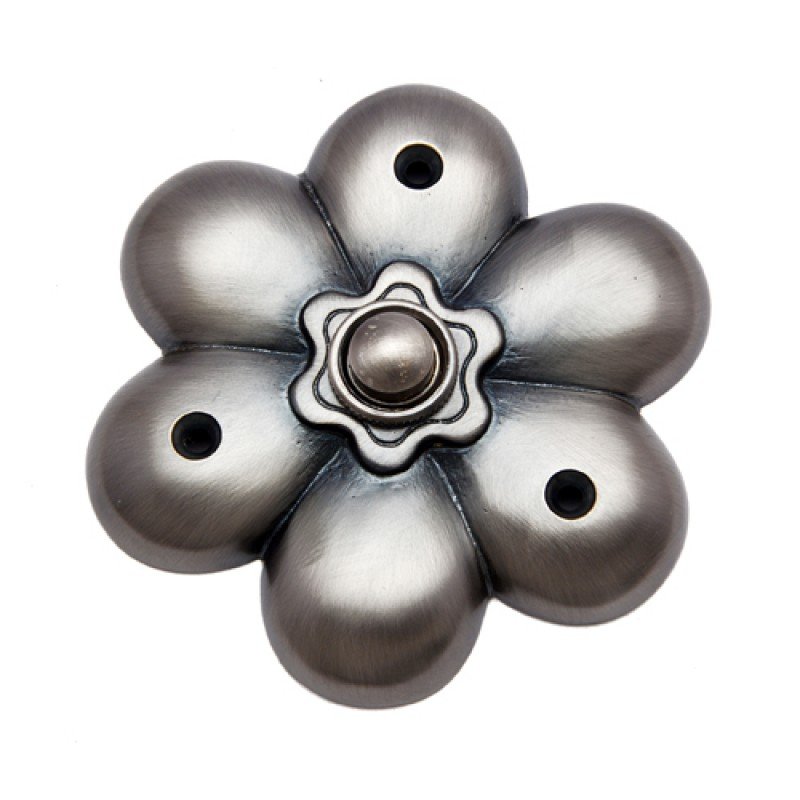 Decorative Flower Brass Bell Push -  Antique Brushed Nickel