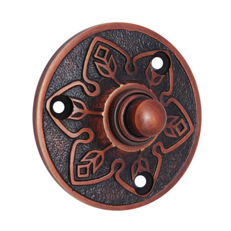 Flower Brass Bell Push - Antique Copper