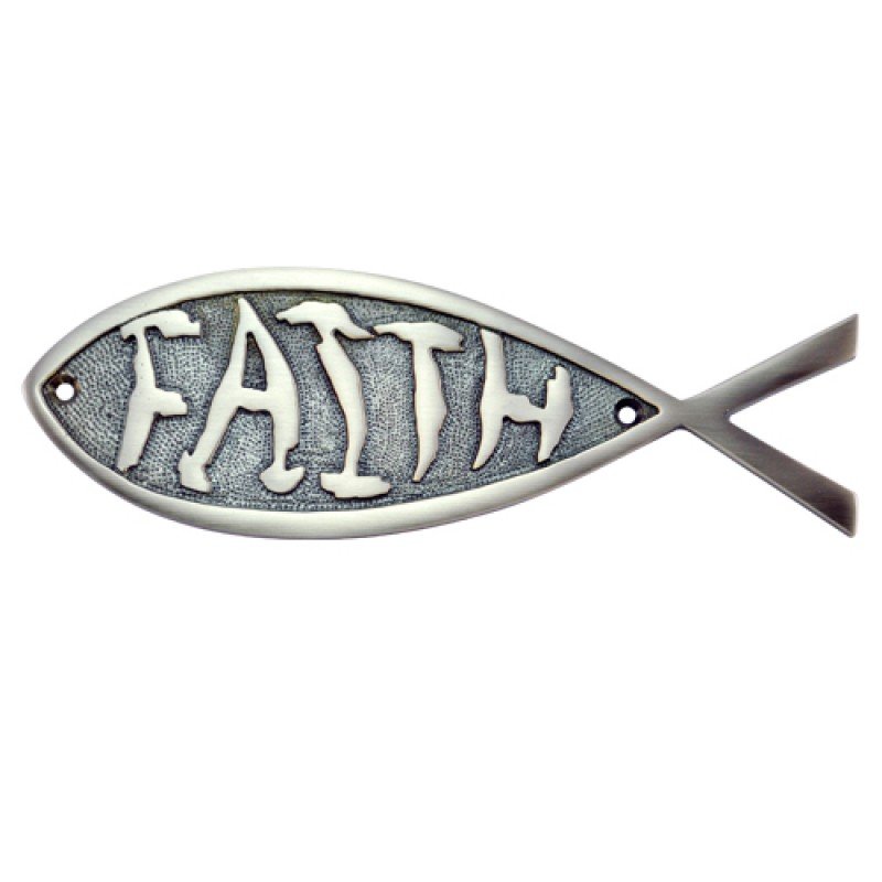 ""Faith"" Brass Fish Door Sign - Antique Brushed Nickel