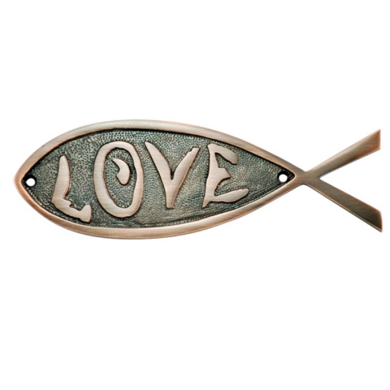 ""Love"" Brass Fish Door Sign - Antique Copper