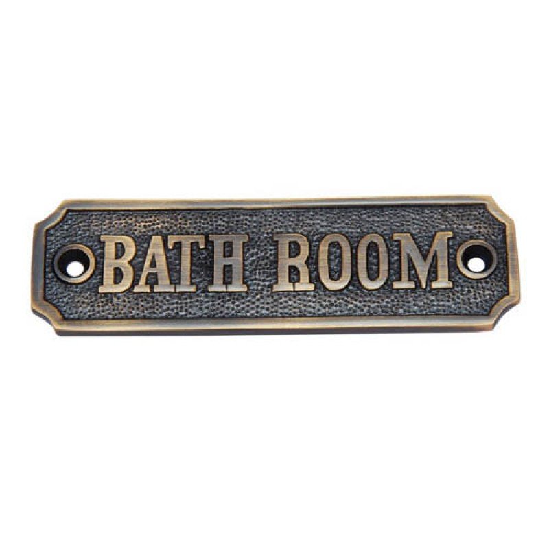 Bathroom Brass Door Sign - Antique Brass