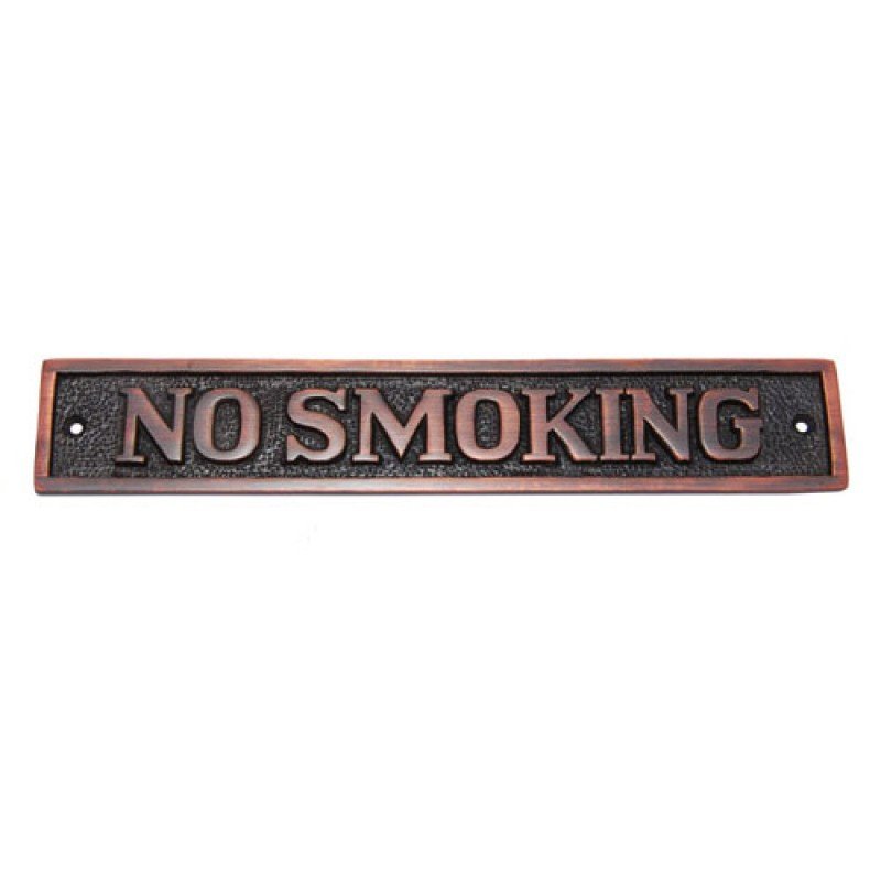 Rectanglar No Smoking Brass Door Sign -  Antique Copper