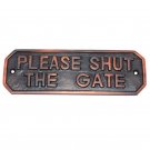 Rectagular Shut The Gate Brass Door Sign - Antique Copper