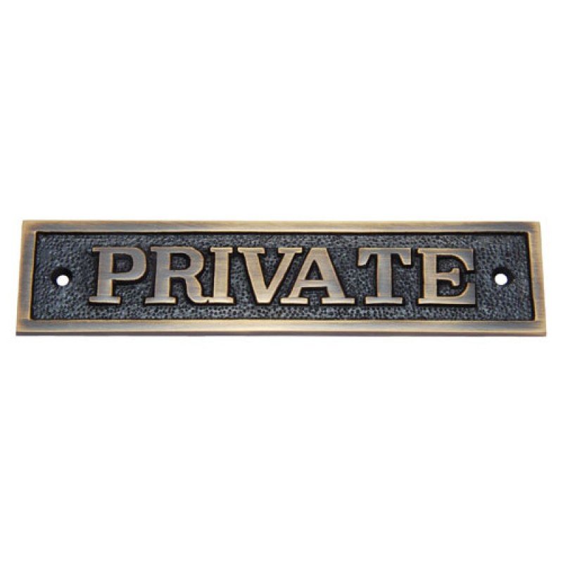 Rectangular Private Brass Door Sign - Antique Brass