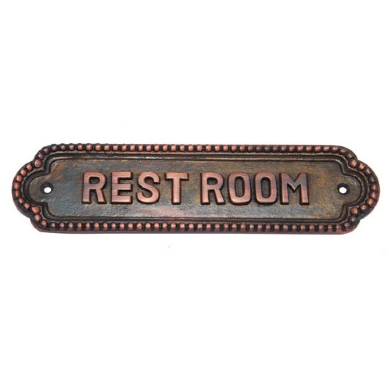 Rest Room Brass Door Sign -  Antique Copper