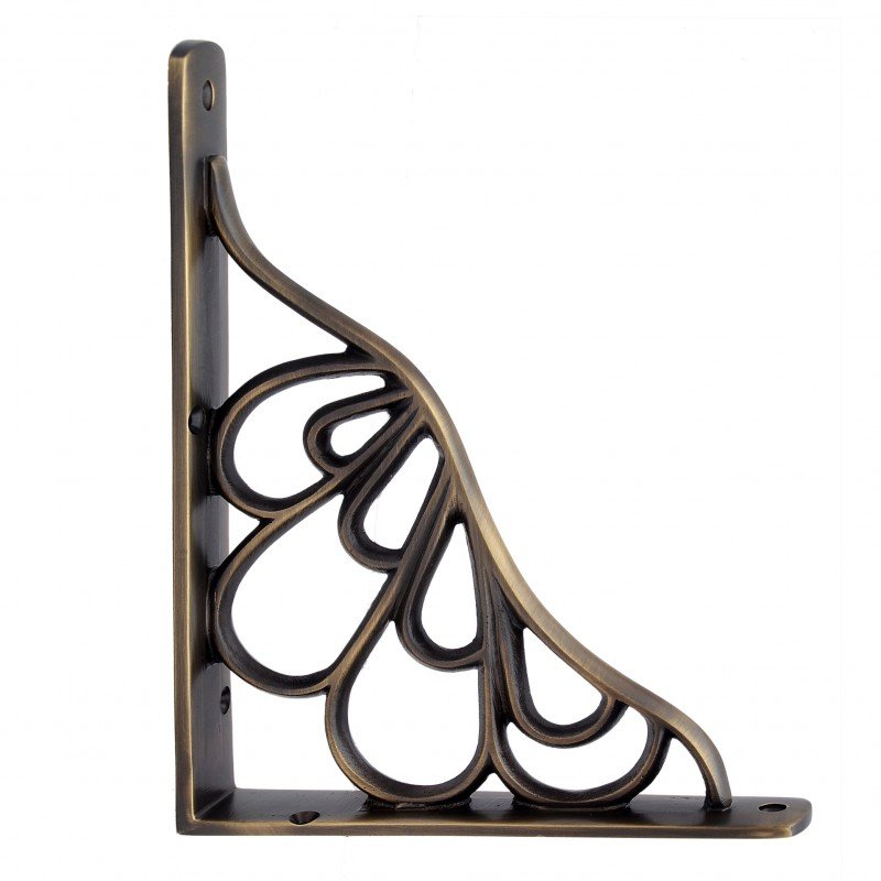 ""Alvah"" Decorative Brass Shelf Bracket - Antique Brass