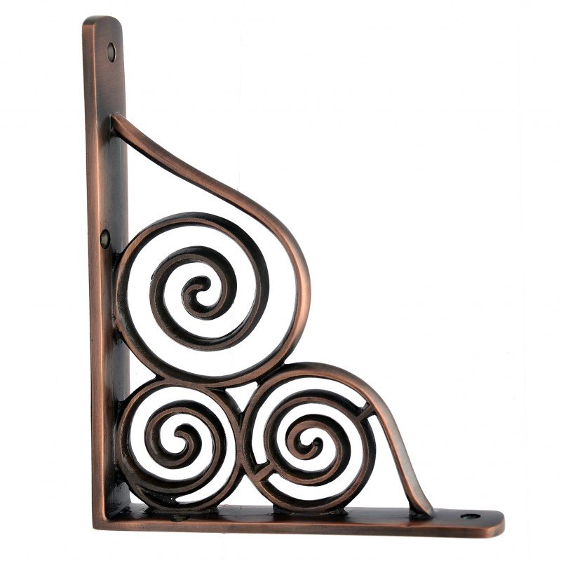 ""Gilboa"" Decorative Brass Shelf Bracket - Antique Copper