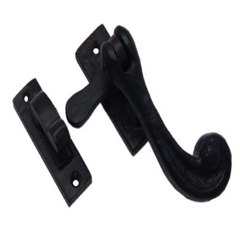 Right Curved Iron Window Fastener - Polish Lacquered
