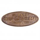 Oval Please Keep Gate Closed Brass Door Sign - Antique Copper