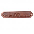 Dogs Please Close The Gate Brass Door Sign - Antique Copper