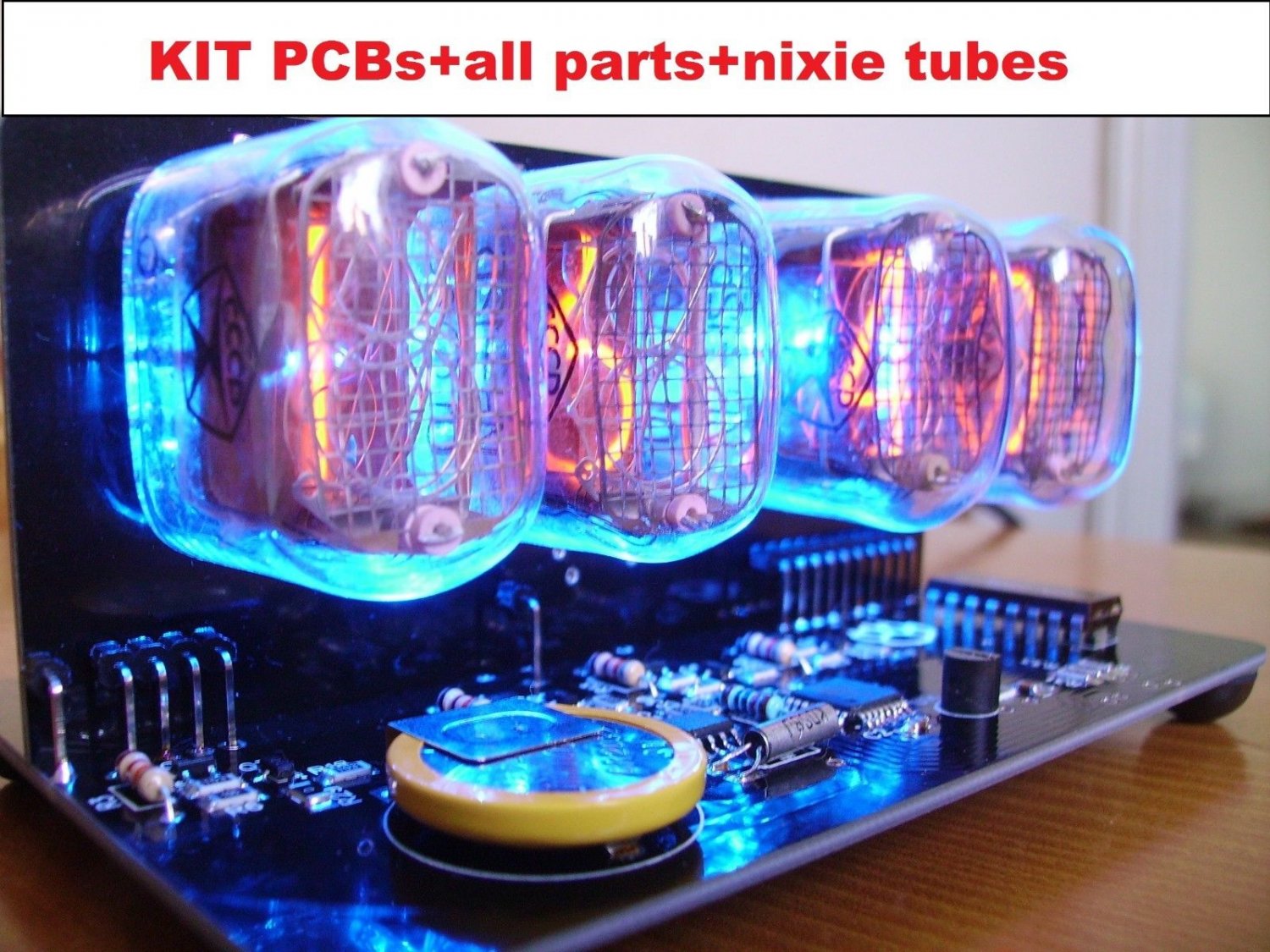 Nixie Tube clock KIT with IN-12 Tube LED Blue Backlight Black PCB