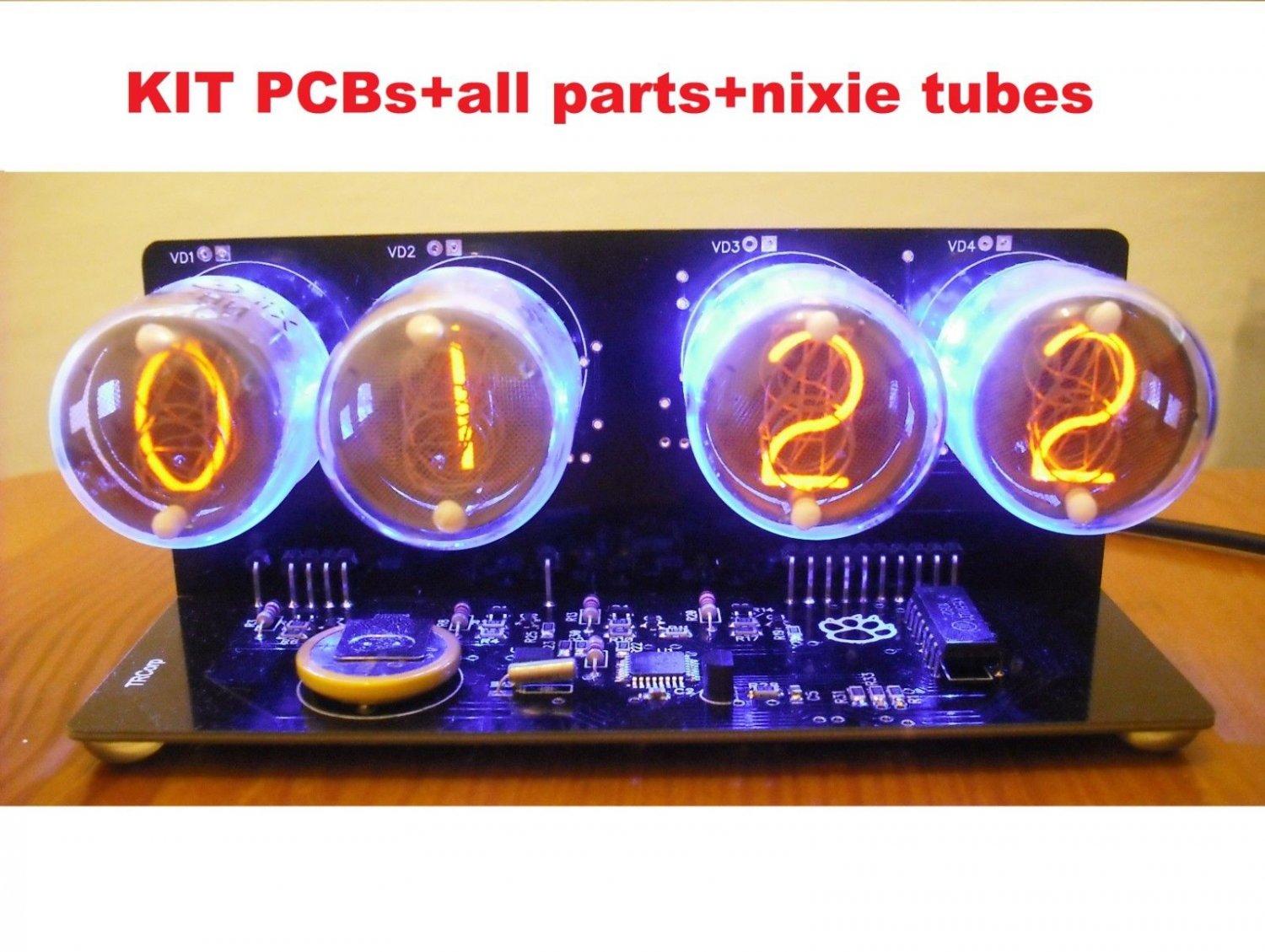 Nixie Tube clock KIT with IN4 Tube LED Blue Backlight Black PCB