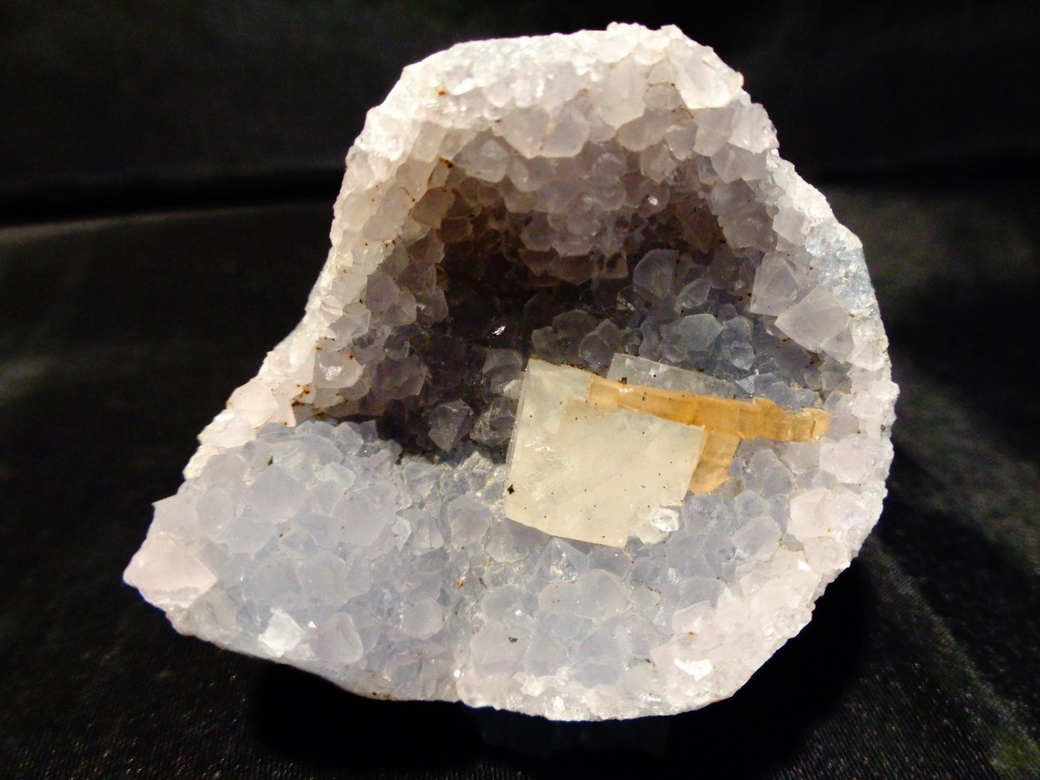 CALCITE CRYSTAL ON AMETHYST MATRIX  E-#3-17