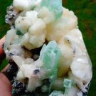 APOPHYLLITE POINTED GREEN CRYSTAL WITH STILBITE BLADE ON MATRIX  !! B-3
