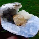 CALCITE WITH HEULANDITE ON AMETHYST MINERAL SPECIMEN # L-1