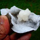 STILBITE IN AMETHYST SEMI GEODE MINERAL SPECIMEN # B-5