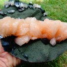 QUALITY ITEM STILBITE LINE WITH APOPHYLLITE ON GREEN MATRIX E2#07