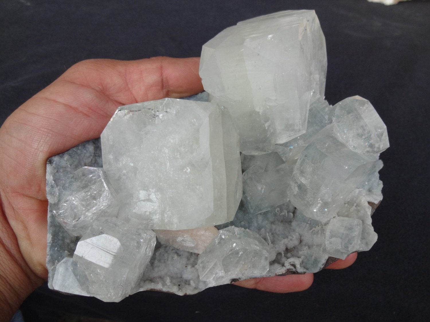 APOPHYLLITE HUGE CRYSTAL BUNCH WITH STILBITE BLADE ON CHALCEDONY !! B-2