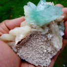 APOPHYLLITE GREEN POINTED CRYSTAL WITH STILBITE BLADE ON HEULANDITE  !! L-5