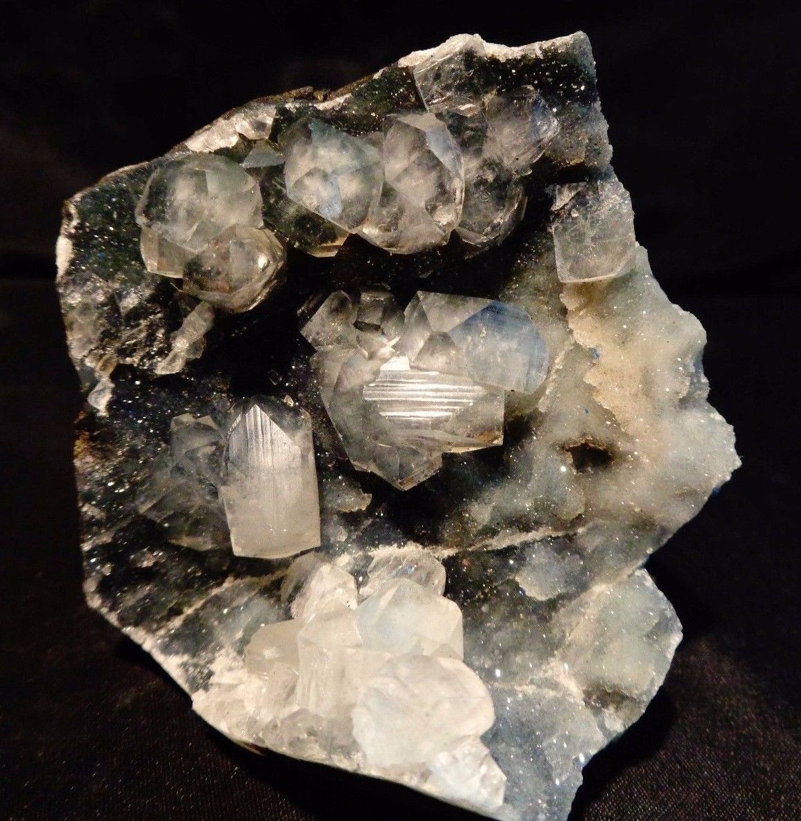 APOPHYLLITE CRYSTAL ON BLACK CHALCEDONY !! E1#45