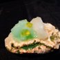 GREEN APOPHYLLITE WITH TWIN CALCITE AND STILBITE BLADE ON HEULANDITE !!!S-4