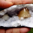 CALCITE WITH STILBITE BLADE ON AMETHYST  B# -6