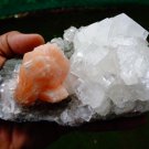 APOPHYLLITE CRYSTAL WITH STILBITE BLADEON CHALCEDONY   !!! G-3