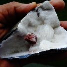 STILBITE WITH CALCITE ON CHALCEDONY MINERAL SPECIMEN # B-5