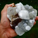 APOPHYLLITE CRYSTAL WITH CALCITE CRYSTAL ON CHALCEDONY !! L-5