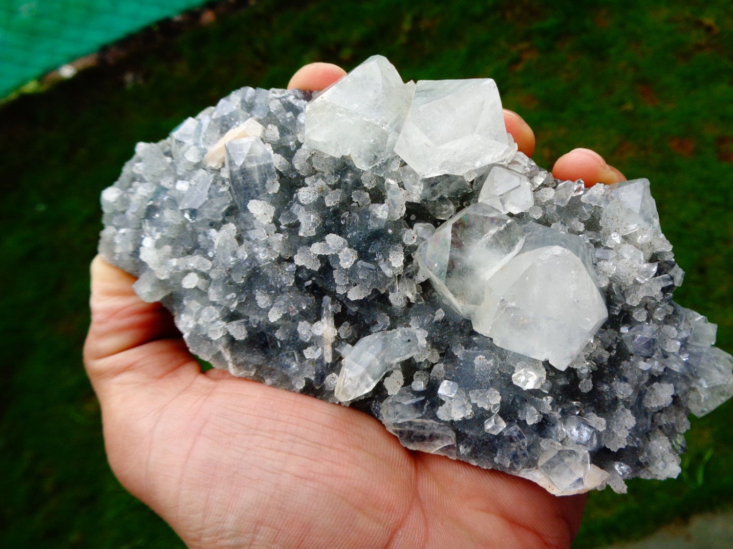 APOPHYLLITE CRYSTAL WITH STILBITE ON CHALCEDONY !! B-3