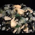 GREAT COMBINATION   STILBITE  APOPHYLLITE ON BLACK CHALCEDONY SPECIMEN T-5#46