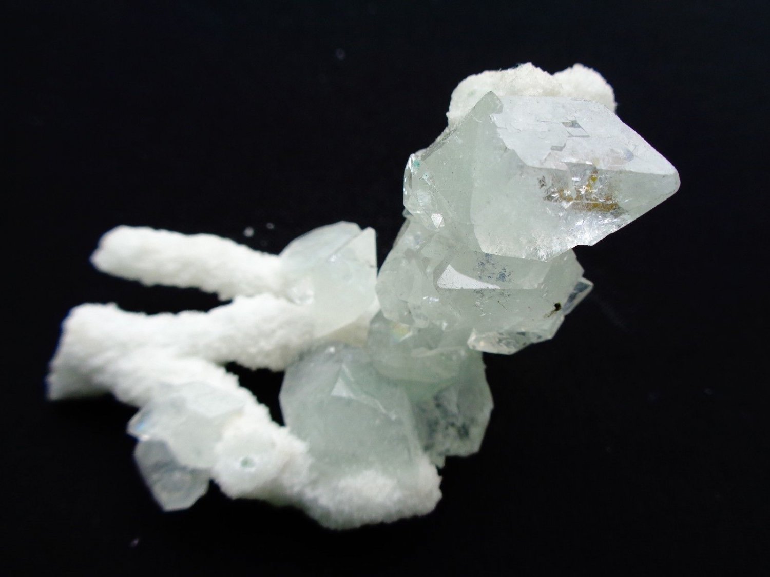 APOPHYLLITE  POINTED CRYSTAL BUNCH ON WHITE STALACTITE  MATRIX  # R-5