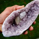 APOPHYLLITE CRYSTAL WITH POINTED CALCITE ON AMETHYST GEODE  !!! G-3
