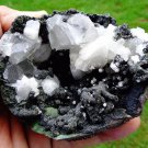 CALCITE HEULANDITE WITH STELLERITE IN CHALCEDONY GEODE MINERAL SPECIMEN # L-1